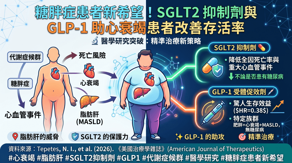 #心衰竭 #脂肪肝 #SGLT2抑制劑 #GLP1 #代謝症候群 #醫學研究
